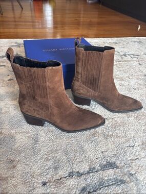 Stuart Weitzman Kai Espresdo Suede Ankle Booties NEW
